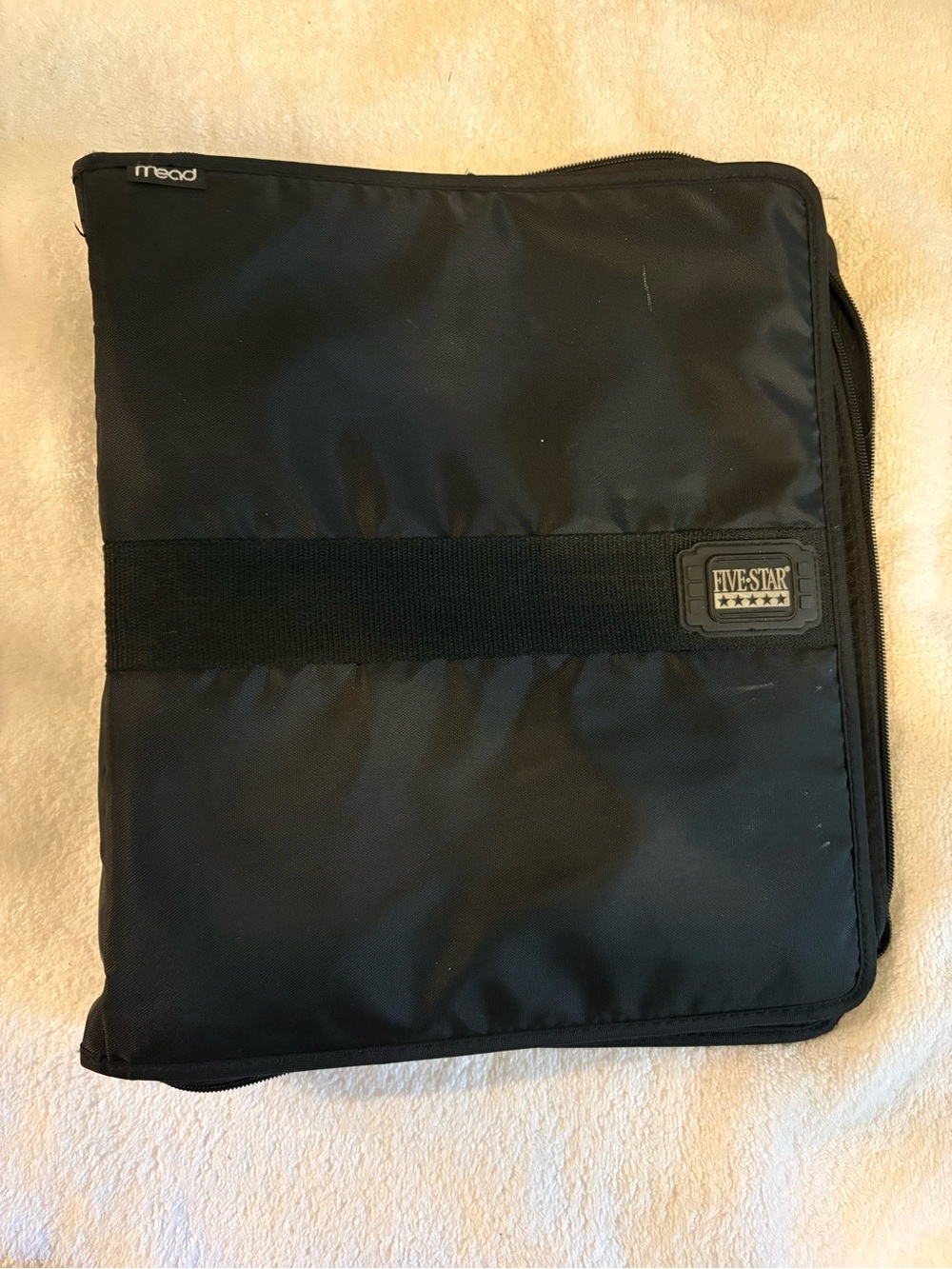 Vintage Mead Five Star First Gear Zipper Binder 1990s Y2K 12”x14” Black Pockets
